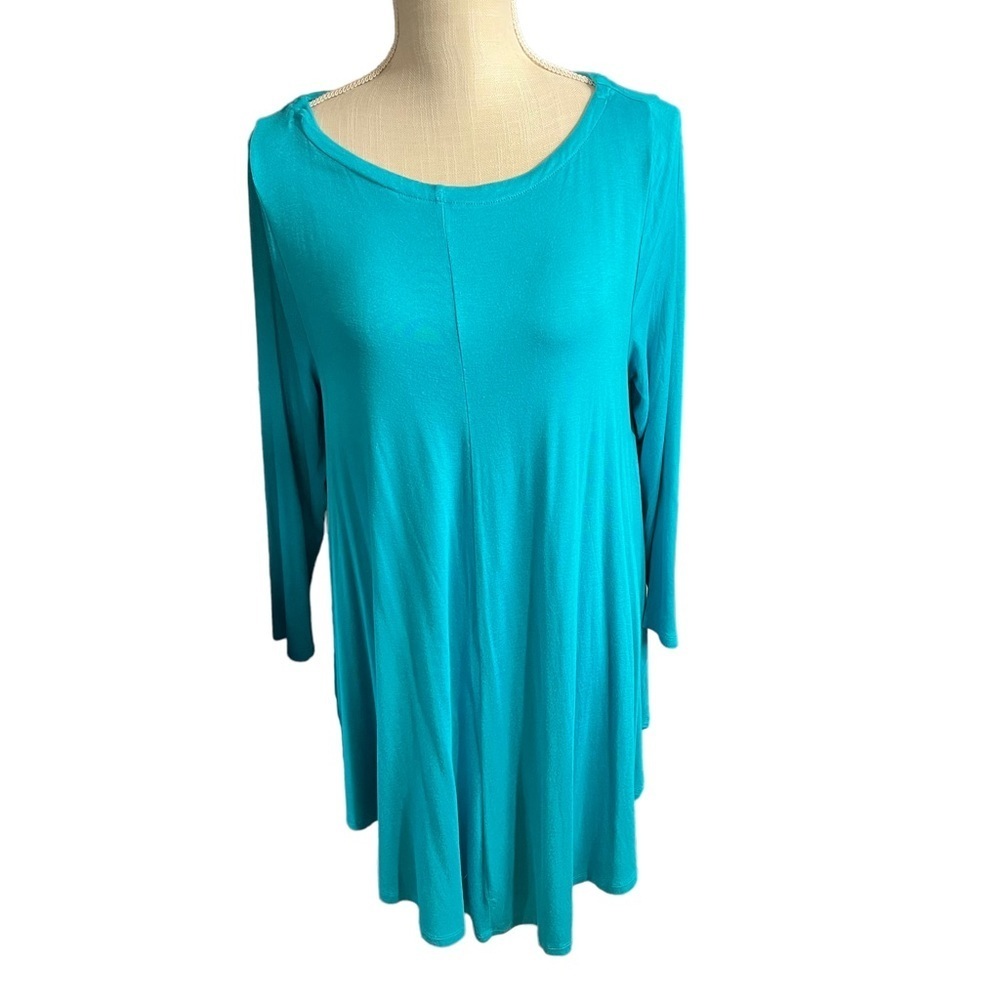 Roamans Women Turquoise T-Shirt Tunic Mini Dress Sz 12S 3/4 Sleeves Pullover NWT